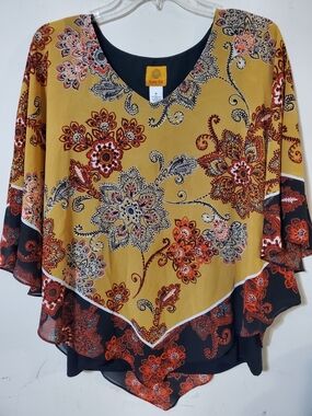 Ruby Rd Floral Sheer Layered Butterfly Tunic Top Sz M